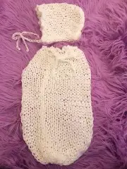 NEW Handmade Crochet Newborn Knit Swaddle Sack Pouch & Bonnet SET Photo Prop