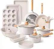 Pots and Pans Set - Nonstick Kitchen Cookware + Bakeware Set Granite Kitchenware