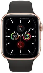 Apple Watch Series 5 - 32GB - GPS - 44mm - Gold - Aluminum - Black - Sport Band - Rubber - Refurbished (Excellent Condition)