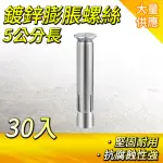 【工具達人】30入 膨脹螺絲 鍍鋅壁虎 膨脹螺栓 5CM 水泥鑽尾 自攻螺絲 平頭式壁虎 內迫壁虎(190-SUSS5)