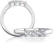[DovEggs] Three Stone Moissanite Wedding Band Half Eternity Band for Women 0.45ct 3.5mm G-H-I Color Cut Moissanite Half Eternity Anniversary Promise Engagement Ring for Women