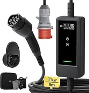 dé Mobile Wallbox/Charging Station 11 kW [6 m|3-Phase|6-16 A] with Adjustable Charging Power, Charging Cable CEE 16A to Type 2 and EV Charger for Model Y/3, ID.3/4/5, MG4, EX30, e-up, e-tron and