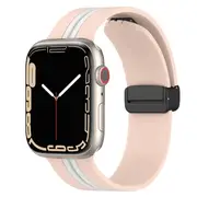 Magnetic D-Buckle Sports Wristband For Apple Watch Series 8 /7 /SE /6 /5 /4 /3 /2 /1 Ultra Loop Strap 38mm 40mm 41mm- (Pinkl+White)