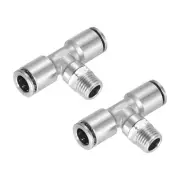 2Pcs Tee Push To Connect Tube Fittings 3/8" OD x 1/4" NPT Male, Silver