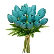 20pcs Flowers Artificial Tulip Silk Fake Flowers 13.5" for Christmas Teal