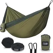 TKO Outdoor Double Camping Hammock - Portable Hammocks with Hanging Ropes | Lightweight Parachute Tree Hammock Tent for Backpacking, Travel, Beach, Backyard, Hiking, Indoor | Camping Gear Accessories