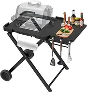 Apromise Portable Grill Stand for Ninja Woodfire Outdoor Grills: Fits OG700, OG800, OG900 Series & OO101 Pizza Oven, Collapsible Outdoor Grill Cart with Wheels, Side Table