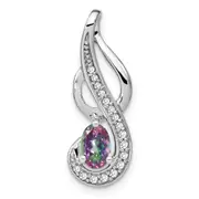 14k White Gold Mystic Fire Topaz and Real Diamond Swirl Pendant