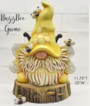 Ceramic Bisque~ Ready to Paint~ BuzzBeeGnome on Log Slice ~11.75" T x 10" W