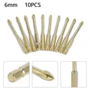 10Pcs 6mm Spear Head Ceramic,Wood, Metal Drill Bit Set Glass Tile Drilling Tool