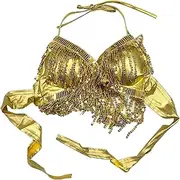 [KKmeter] Women's Sparkle Sequined Bra Top with Tassel Belly Dance Rave Dancing Costume Halter Crop Tops Party Clubwear