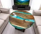 30" Round Epoxy Coffee Table Table With Clear Blue Resin River Table