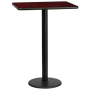 Flash Furniture 24"x30" Rect Laminate Table Top in Mahogany w/Black 18'' Rnd Bar