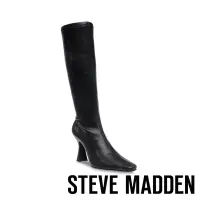 在飛比找Yahoo奇摩購物中心優惠-STEVE MADDEN-SAVVY 皮革尖頭細跟長靴-黑色