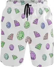 [GuoChe] Mens Funny Swim Trunks Diamonds Colorful Quick Dry Bathing Suits Hot Summer Swim Trunks Mesh Lining