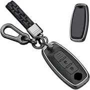Key Fob Cover Case Metal Key shell Full Protection Fit for Nissan Ariya Kicks X-Trail Rogue Leather Key Cover 3 Button, A Leather-keychain-black