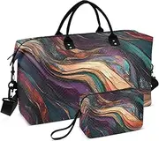 [ZRYSMY] Duffel Bag for Traveling, Marble Abstract Colorful Travel Bag Gym Bag, with Multiple Interior Pockets Shoulder Weekender Bag for Women Men with Toiletry Bag 20.5L x 1.9W x 13.8H, Multi-Colored