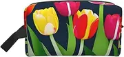 [FSCEV] Colorful Tulips Pattern Storage Bag Toiletry Bag Travel Bag Cute Cosmetic Bag Makeup Accessories, White, One Size