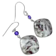 Natural Ruby-In-Feldspar & Amethyst 925 Sterling Silver Earrings Jewelry E-1002