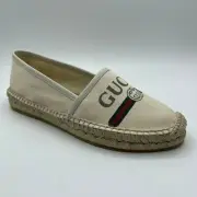 Gucci Women's Light Beige Canvas Web Logo Espadrilles 38.5/US 8.5 525882 9074