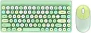 Retro Colorful Round Keycap Wireless Keyboard and Mouse Combos, 86 Keys, 2.4G, for PC Laptop Computer (Green)