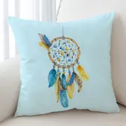 Blue and Yellow Feathers Dream Catcher Cushion Cover