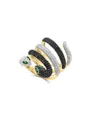 Bloomingdale's Fine Collection Tsavorite, Black & White Diamond Snake Ring in 14K Yellow Gold