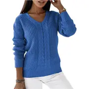 V-Neck Solid Colour Twist Knitted Pullover Top