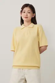 Unisex Whale Logo Collar Half Knit Yellow