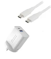 20W USB-C and USB-A Dual Port Mains Charger w. 1.8m USB White Cable