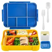 1330ML Bento Box Lunch Box Containers Microwave with 6 Compartment With Tableware Sauce Lunch Box Color Blue And Yellow