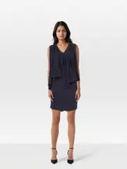 Navy Draped Fitted Dress