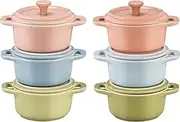 STAUB Stoneware Ceramic 6-pc Mini Round Cocotte Set-Macaron Pastel Colors