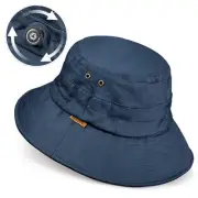 Cotton Bucket Hat for Men Women Adjustable Knob Sun Hat One Size-Medium Blue