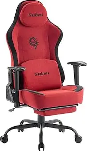 [Submi] Ergonomic Gaming Chairs, Fabric Gaming Chair for Adults, High Back Gamer Chair, Big and Tall Computer Chairs, Video Game Chairs with Footrest and Lumbar Support, Gift, 150KG, Red