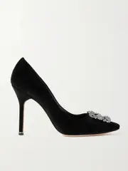 [Manolo Blahnik] Manolo Blahnik - Hangisi 105 Crystal-embellished Velvet Pumps - Black - IT40 IT 40 Black