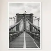 Galrie Timeless Brooklyn Bridge Black and White - Iconic Fine Art Photography Home Decor, White Frame, A4 21 x 30cm (8 x 12inch)