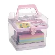 Multipurpose Plastic Craft Storage Containers with Removable Tray, Square Pink