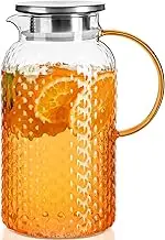 PARACITY Glass Pitcher Squama Designed 64 oz, Glass Water Pitcher, Iced Tea Pitcher with Lid and Spout, Large Bore Design for Easy Cleaning, for Cold/Hot Drinks, Iced Tea, Juice, Milk