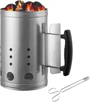 Charcoal igniter with Safety Handle Chimney Starter for Charcoal Grills and Barbecues - Chimney Lighter Basket for Charcoal Grills - Briquette Starter Canisters for Barbecues - (Silver-A)