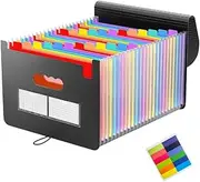 25 Pockets Accordion File Organizer Expanding File Folders, Portable Letter A4 Size Filing Box,Plastic Monthly Receipt Document Organizer,Expandable Accordian Folder with Colored A-Z Tabs