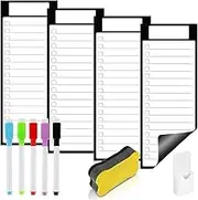 4Pcs Magnetic to Do List White Board for Fridge Magnetic Dry Erase Whiteboard Sheet 25x10cm Magnetic Dry Erase List Board Strong Magnetic with Markers Dry Eraser for Kitchen Home