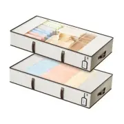 54L Under Bed Storage Containers, 2 Pack Foldable Underbed Medium Beige