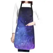 Apron Bib with 2 Pockets and Adjustable Neck Waterproof Purple and Blue Galaxy