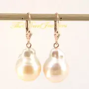 14k Rose Gold Leverback Baroque White Nucleated Pearls Dangle Earrings TPJ