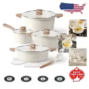 12-Piece Nonstick White Granite Cookware Set - Induction Compatible Elegance