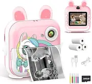 PTHTECHUS® Kids Camera Instant Print, 2.4 Inch IPS 1080P Instant Camera for Kids, 48MP HD Digital Video Recorder with 32GB SD Card, Christmas Birthday Portable Toy for Age 3-12 Girls Boys ﻿ (Pink)
