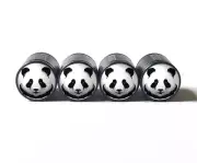 Panda Bear (Style 1) Tire Valve Caps - Black Aluminum - Set of Four - Universal