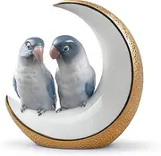 [LLADRÓ] Fly Me to The Moon Birds Figurine. Golden Lustre. Porcelain Parrots Figure.