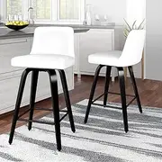 [ALFORDSON] Bar Stools 2X Swivel Wooden Kitchen Stool 65cm Seat Height Leather Counter Stool with Back Footrest and Adjustable Leg Levelers Home Dining Chair in White Black